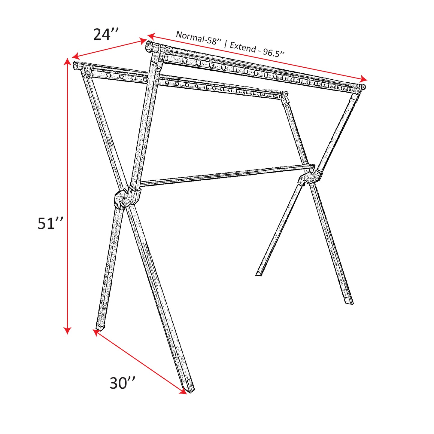 Mcoco Home Foldable Cloth Rack Dimension 24x51x30x58 Inches Aluminium - LLD09.5L1A