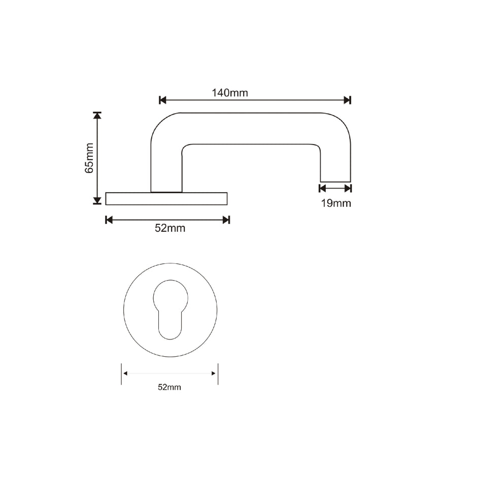 EuroArt Lever Handle Solid Dimension 52x65x140mm Satin Stainless Steel - LRS201+EES001SS
