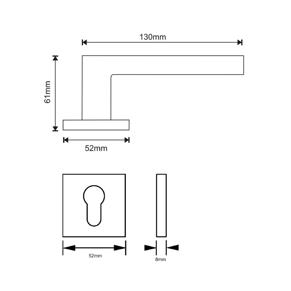 EuroArt Lever Handle On Square Rose Dimension 130x61x52mm Satin Stainless Steel Finish- LRS410+EES601SS
