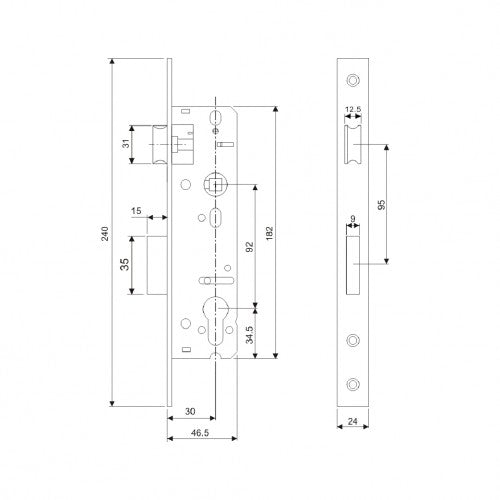 EuroArt Narrow Stile Mortice Lock Body - NSL9230EPSS