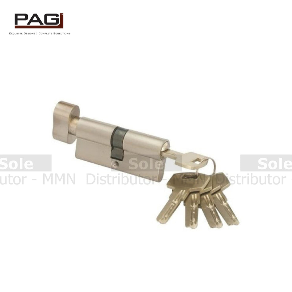 Pag Turn & Key Cylinder 60mm With Computer Cut 3 & 5 Keys Stainless Steel & Antique Brass Finish -TNK60CC