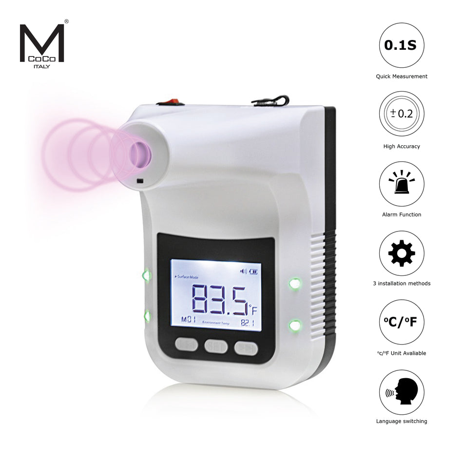 Mcoco Infrared Automatic Quick Thermometer With Voice Non-Contact Wall-mounted White Colour- WMTMWTPRO