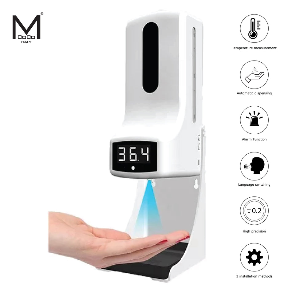 Mcoco  Infrared Automatic Quick Thermometer Voice with Sanitizer Non-Contact Wall Mounted White Colour - WMTMWTPRO9