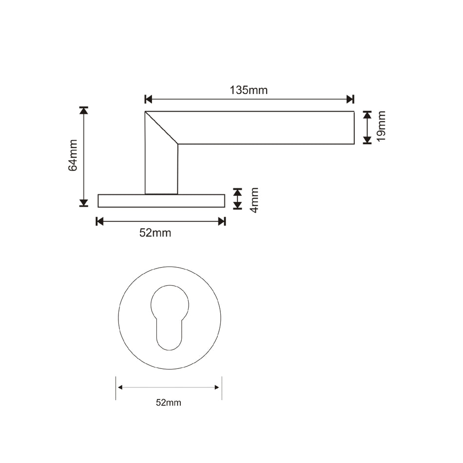 EuroArt Lever Handle on 4mm Unspring Rose With Escutcheons , Stainless Steel  - LRS901+EES901SS