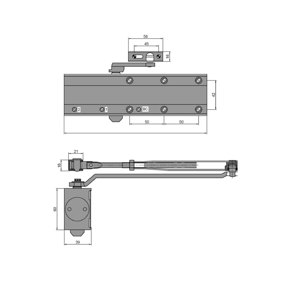 EuroArt Concealed Door Closer, 120° Opening Angle, Max Door Width 950mm, Max Door Weight 60Kg, Silver Finish - DC7003SIL