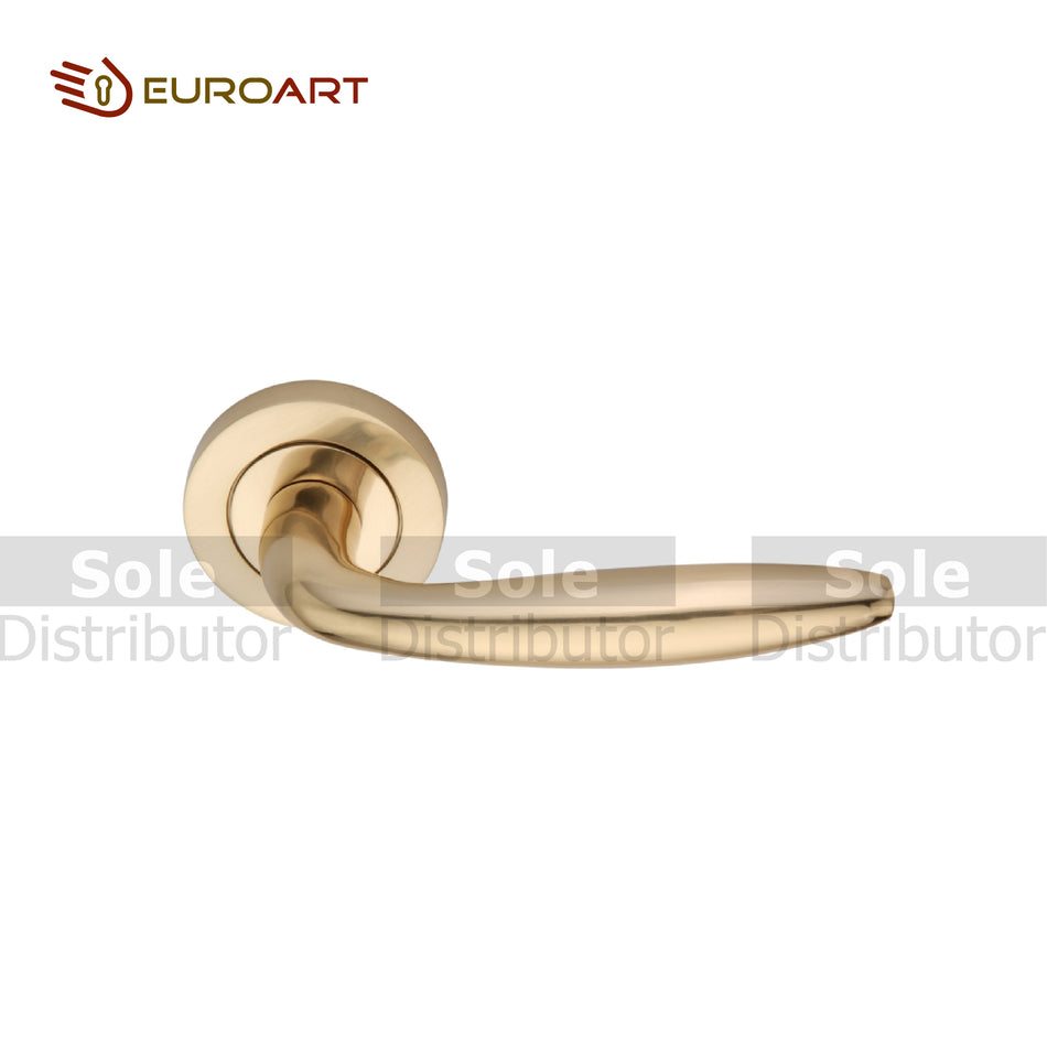 EuroArt Brass Lever Handle on Rose, Size 55 x 55 x 130mm Traditionally AB & PB Finished  - BLR2005