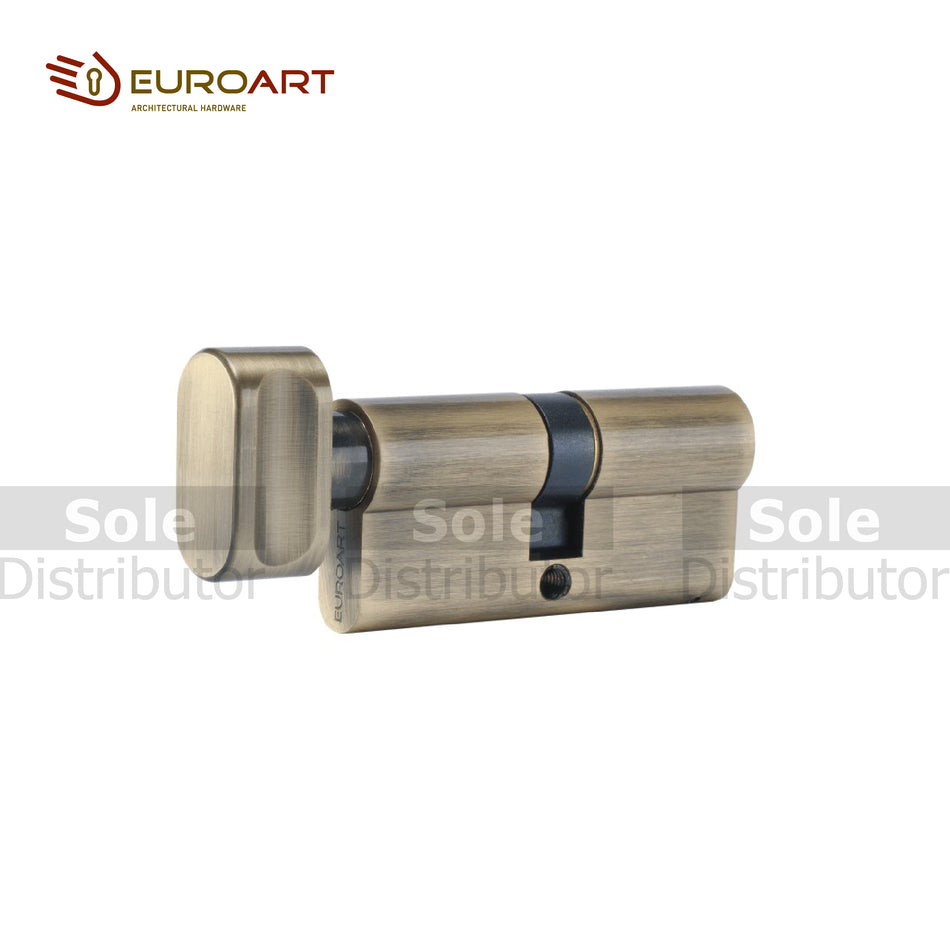 EuroArt 6 Pin High Security Key & Turn Cylinder , Size 60mm , SN & MAB Finish - CYD360