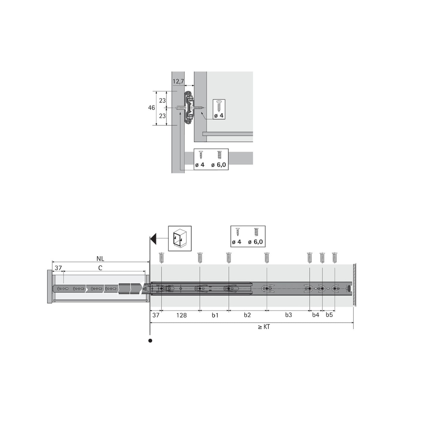 Hettich Drawer Railing Soft Closing, Sizes 14,16,18 & 20 Inches, Galvanised Steel - HT930345