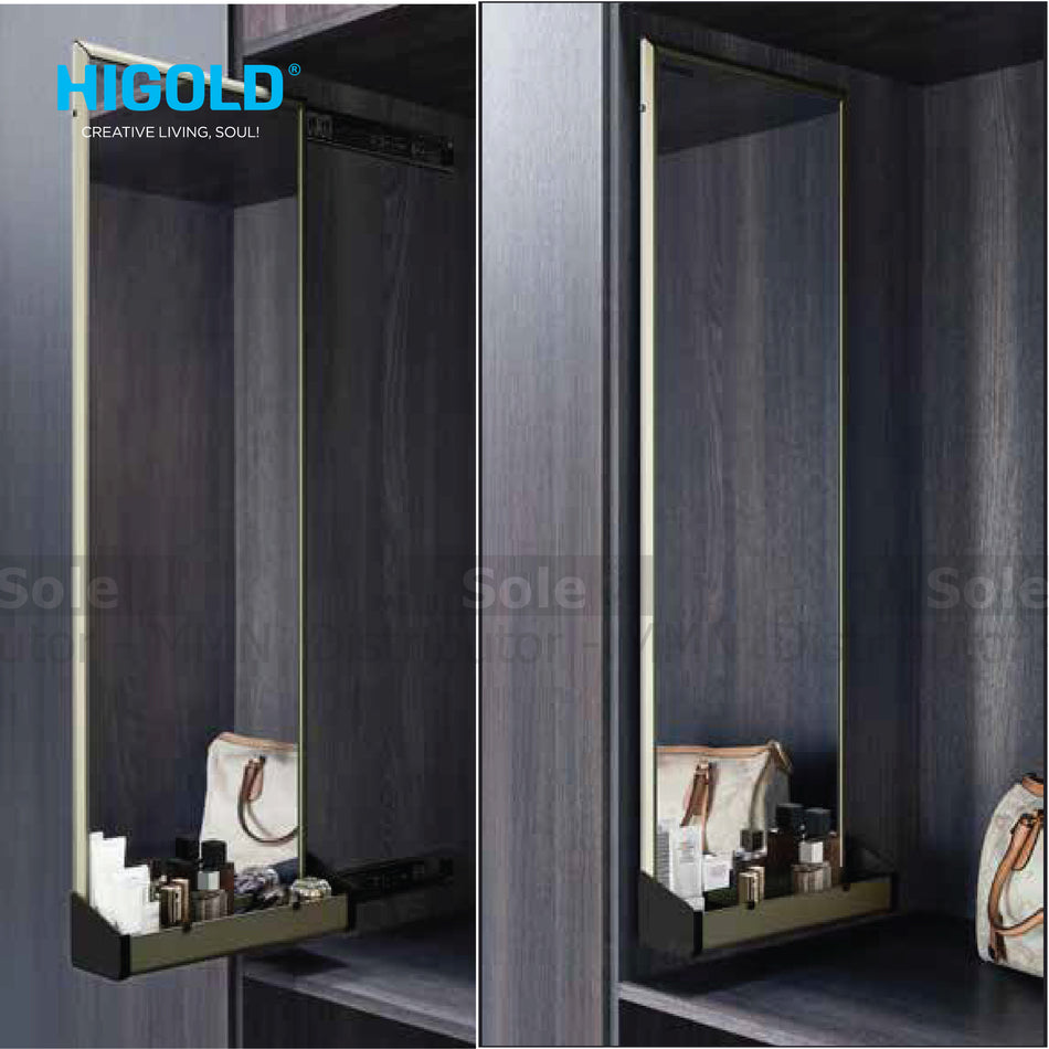Higold Slide Out Revolve Mirror With Assy Box, Dimension 337x140x1000mm, Titanium Gray Outer Frame - HG703565P