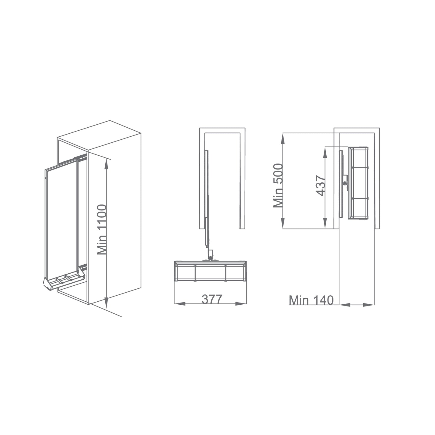 Higold Slide Out Revolve Mirror With Assy Box, Dimension 337x140x1000mm, Titanium Gray Outer Frame - HG703565P