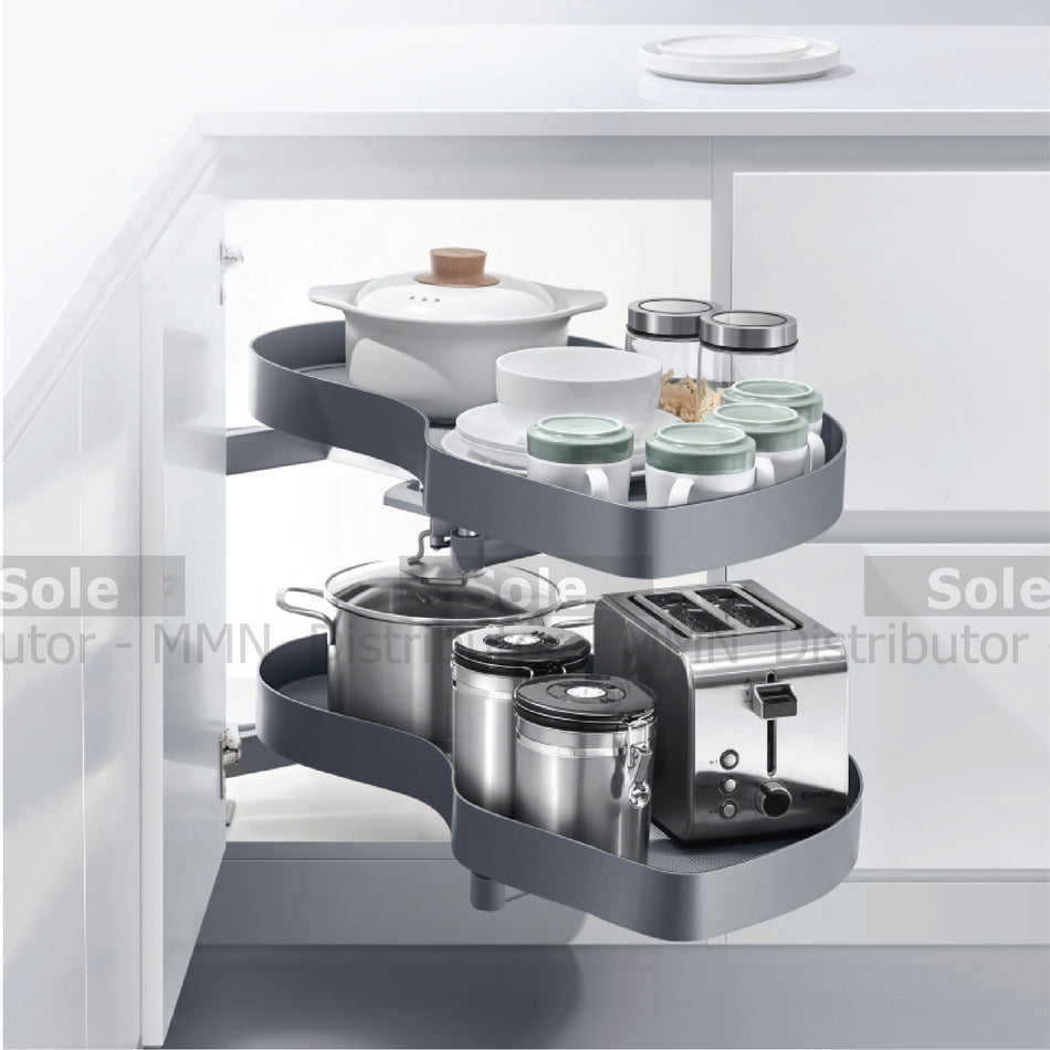 Higold Kitchen Corner Cabinet Pullout Shearer Style Left Opening, Cabinet Size 900mm, Titanium Gray - HG101081