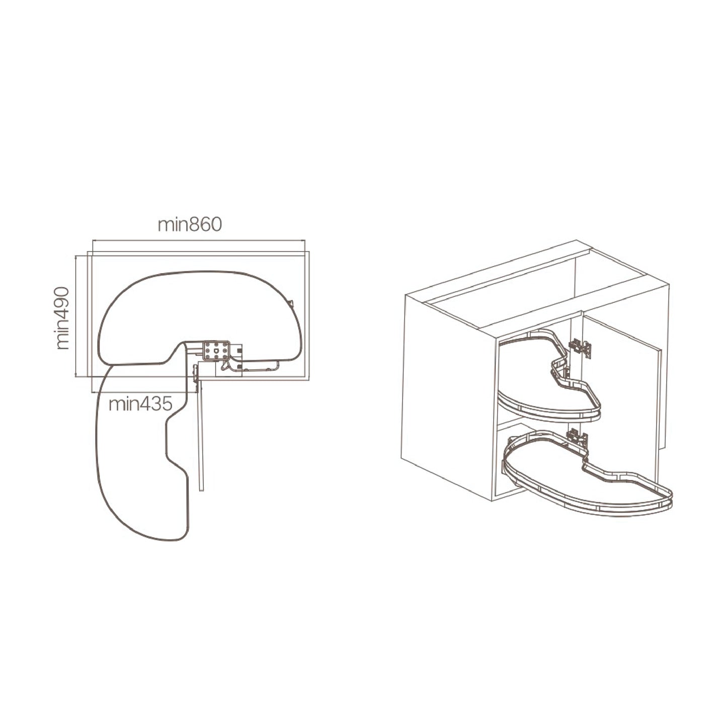 Higold Kitchen Corner Cabinet Pullout Shearer Style Left Opening, Cabinet Size 900mm, Titanium Gray - HG101081