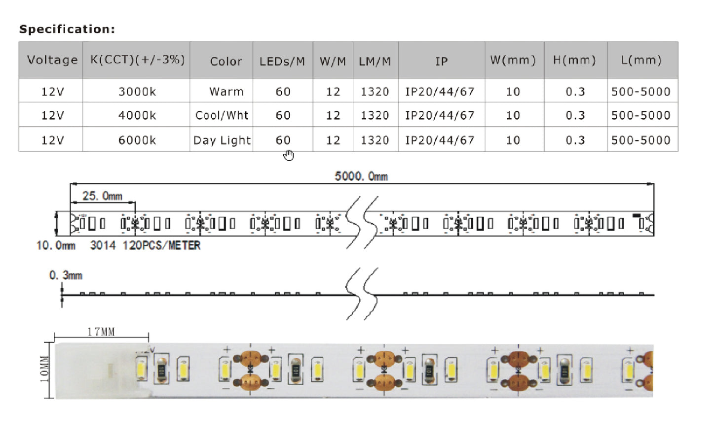 EuroArt නම්යශීලී LED තීරුව - EAFS27120W/IP65