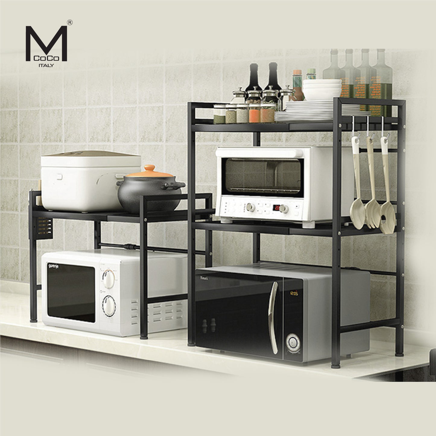 Mcoco Microwave Rack Single & Double Shelves Black Colour - MW0