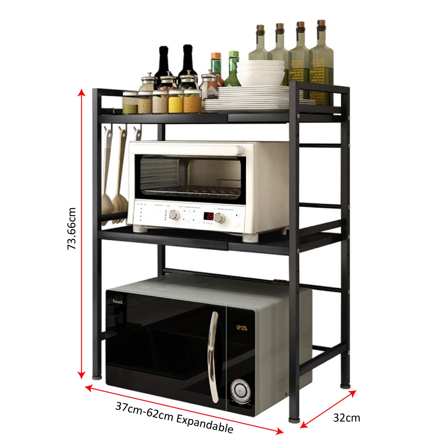 Mcoco Microwave Rack Single & Double Shelves Black Colour - MW0