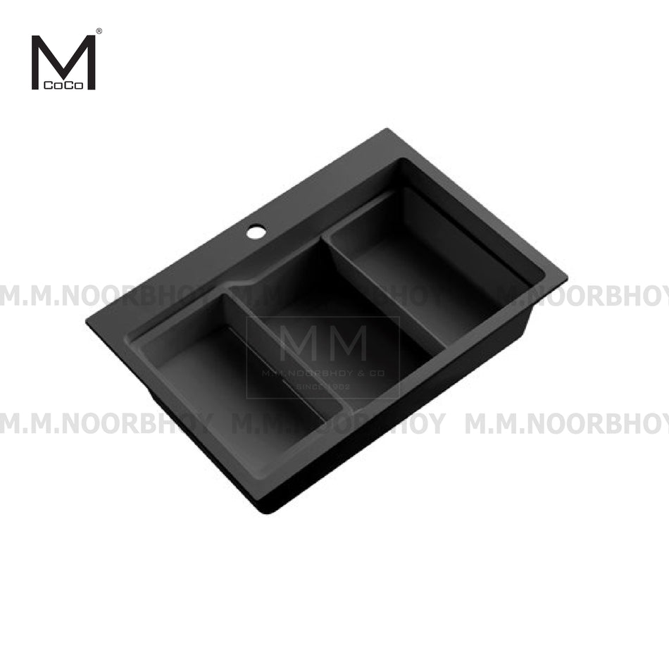 Mcoco Melamine Sink With Drainer & Cover, Strainer Basket & Overflow Matt Black Finish Each - CO/MS/MB/SD006020Q-6848