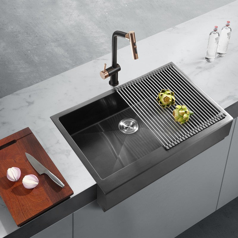 Higold Sink Single Bowl Topmount Dimension 838x559x205mm Black Nano Coated Finish - HG957022+HG982225