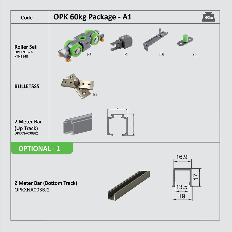 Opk Sliding Door System 60Kg 2 Meter Bottom Track Rail Package A1