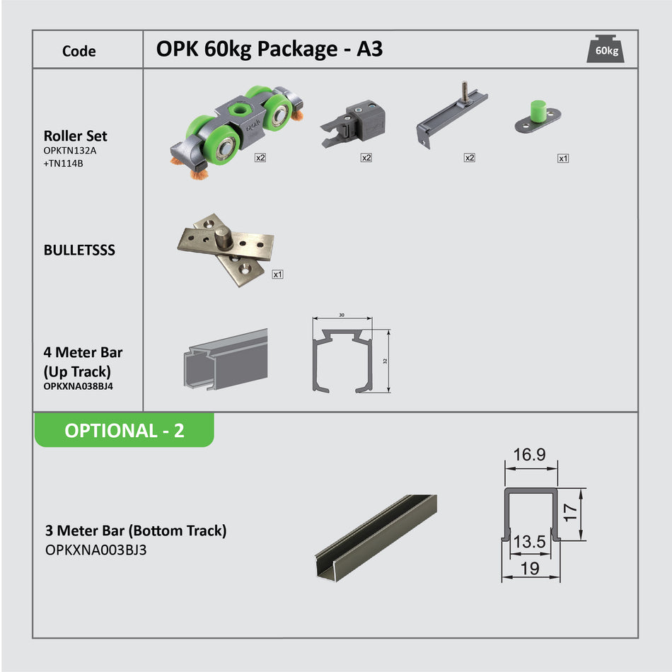 Opk Sliding Door System 60Kg 3 Meter Bottom Track Rail Package A3