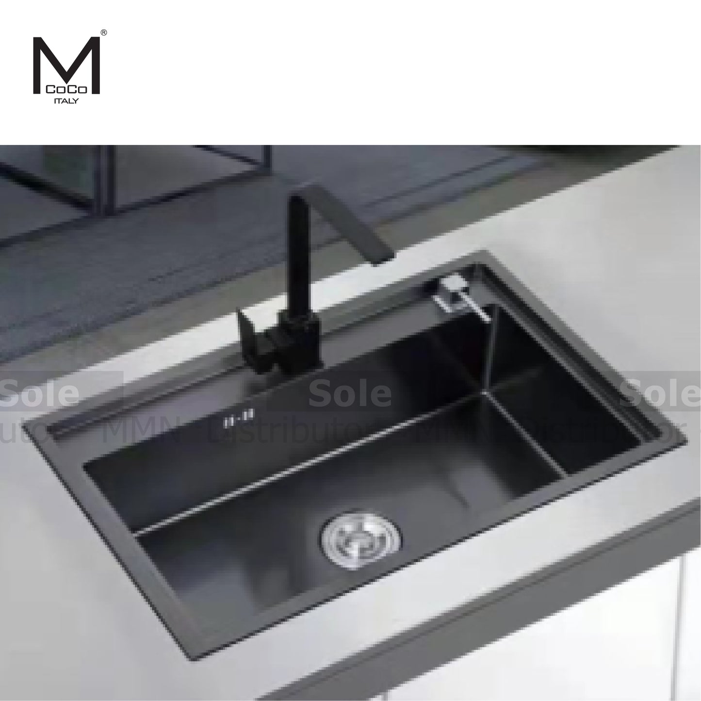 Mcoco Sink Square Single Bowl Dimension 680x450x200mm Black Colour - 6845BLK