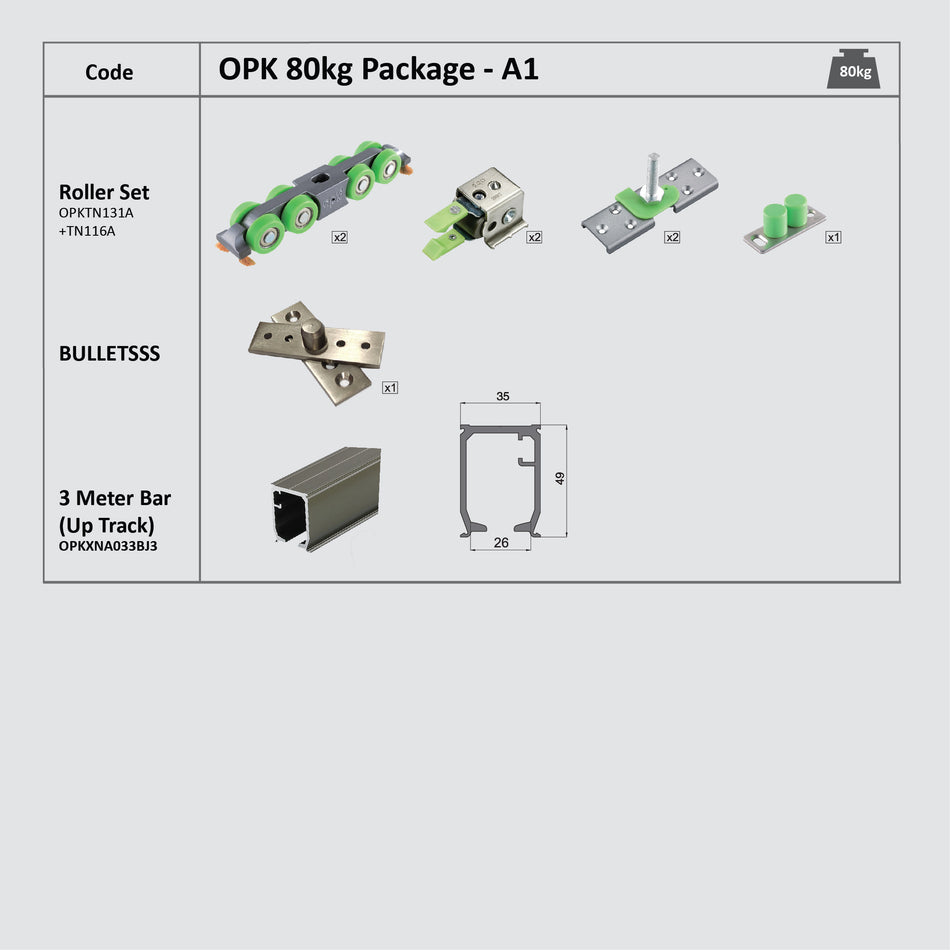 Opk Sliding Door System 80Kg without Bottom Track Rail Package A1