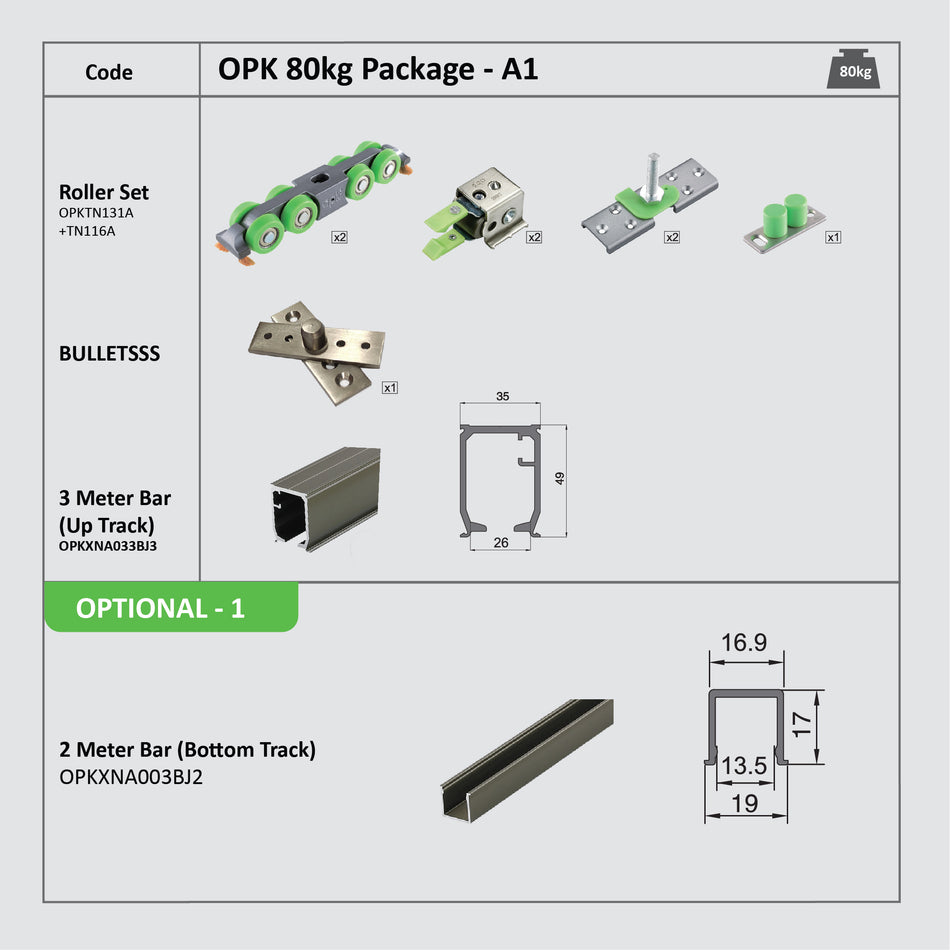 Opk Sliding Door System 80Kg 2 Meter Bottom Track Rail Package A1