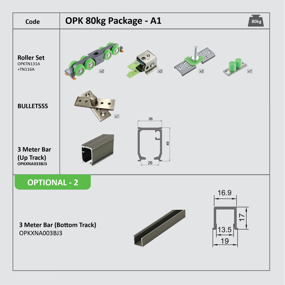 Opk Sliding Door System 80Kg 3 Meter Bottom Track Rail Package A1