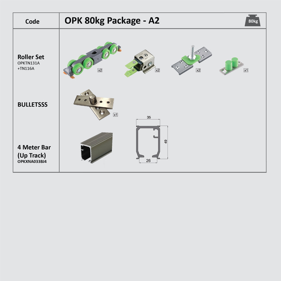 Opk Sliding Door System 80Kg without Bottom Track Rail Package A2