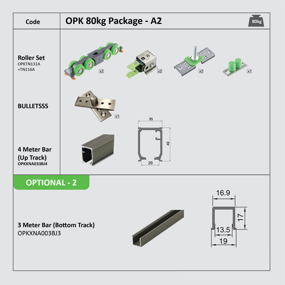 Opk Sliding Door System 80Kg 3 Meter Bottom Track Rail Package A2