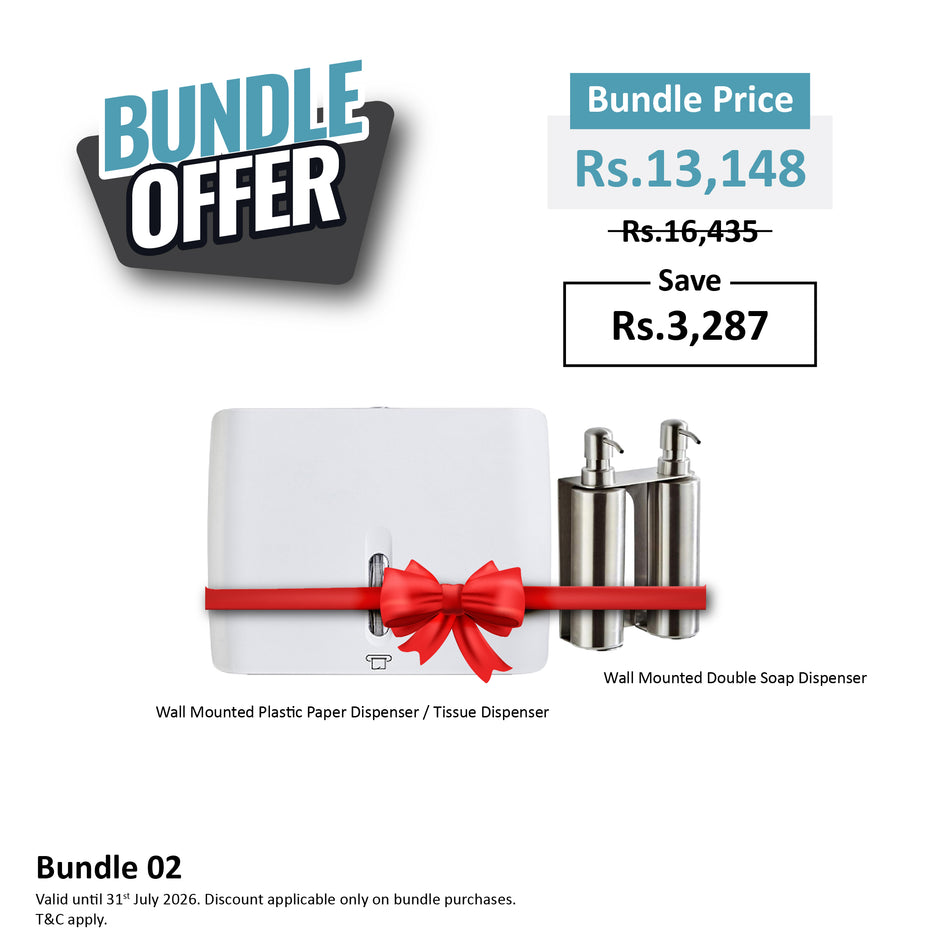 Bundle 02 - Brimix Wall Mounted Tissue Paper Dispenser + Mcoco Wall Mounted Double Soap Dispenser