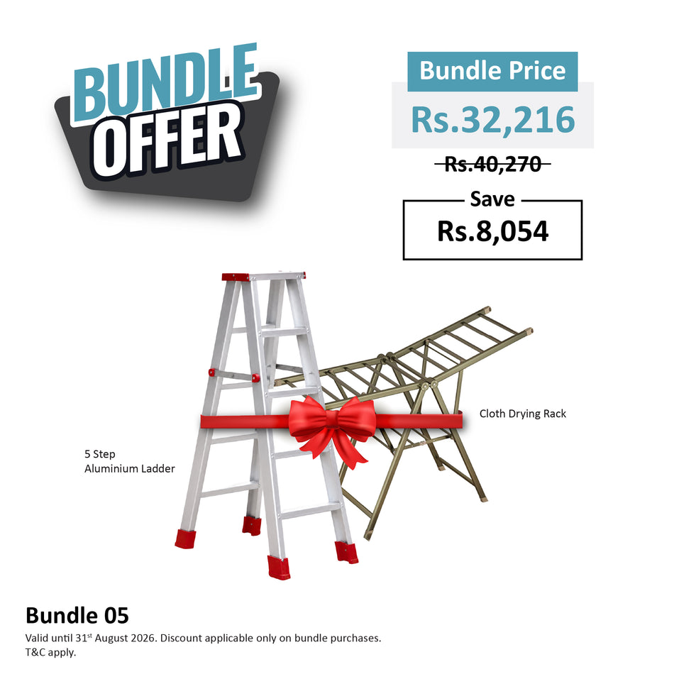 Bundle 05 - Mcoco Aluminium Cloth Drying Rack + Mcoco Aluminium 5 Step Ladder