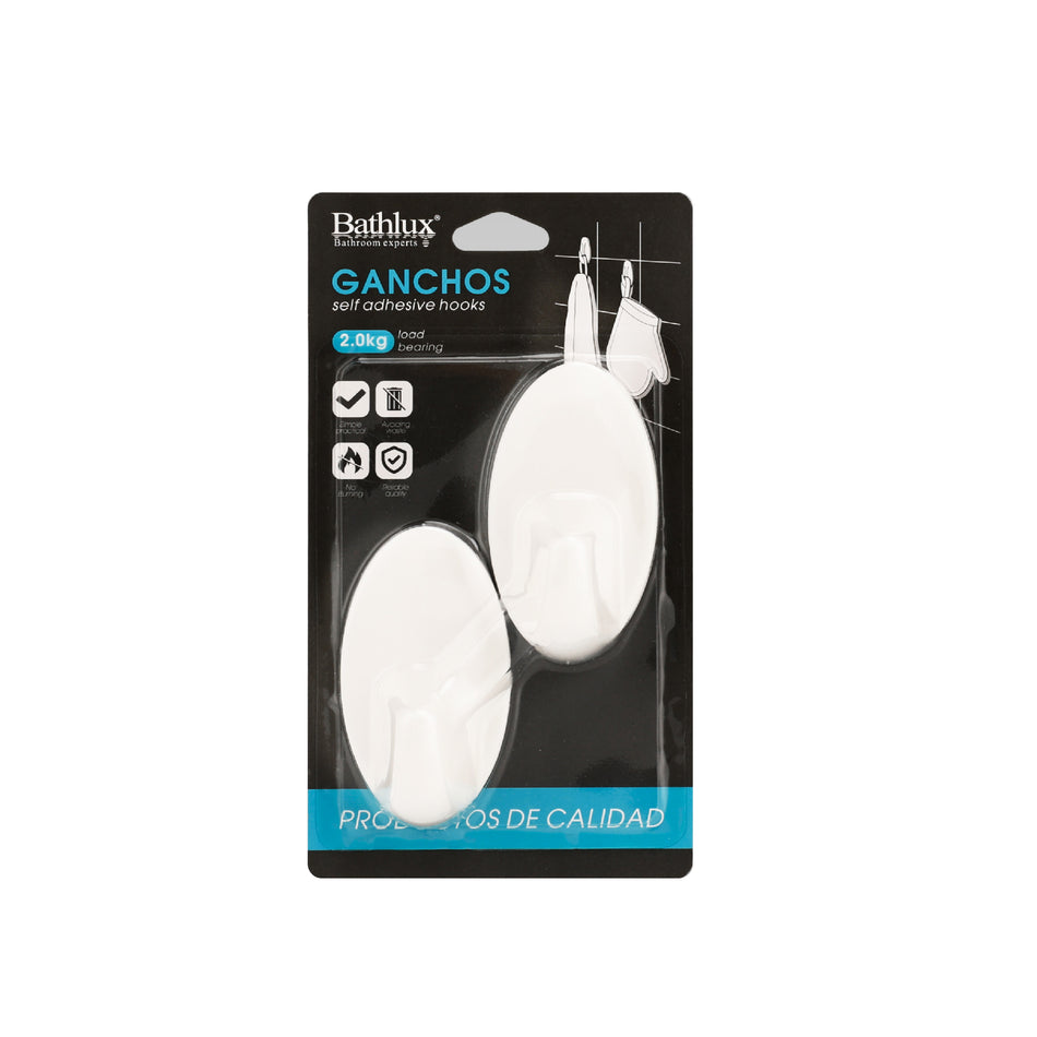 Bathlux Self Adhensive Single Oval Hook with Large Plastic Material with White Color 2 Pcs - BLX/HK/WHT/30366