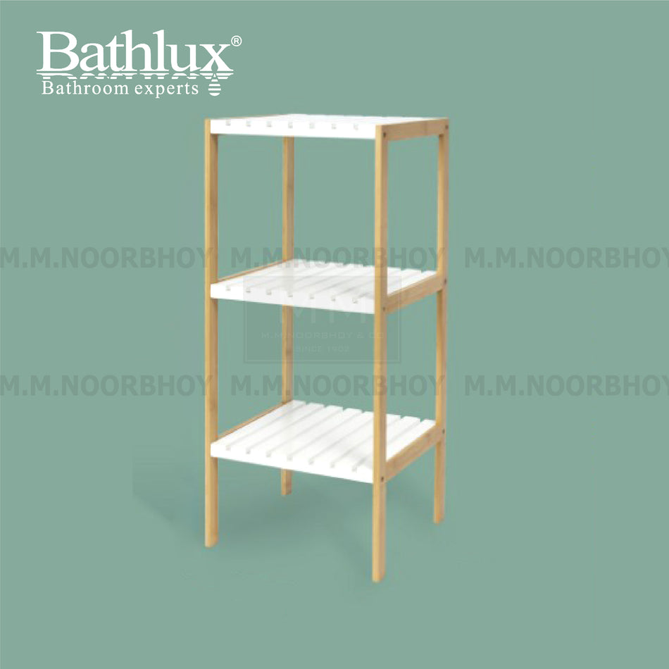 Bathlux Bathroom Rack with MDF and Bamboo Material White and Beige Color - BLX/BR/50862