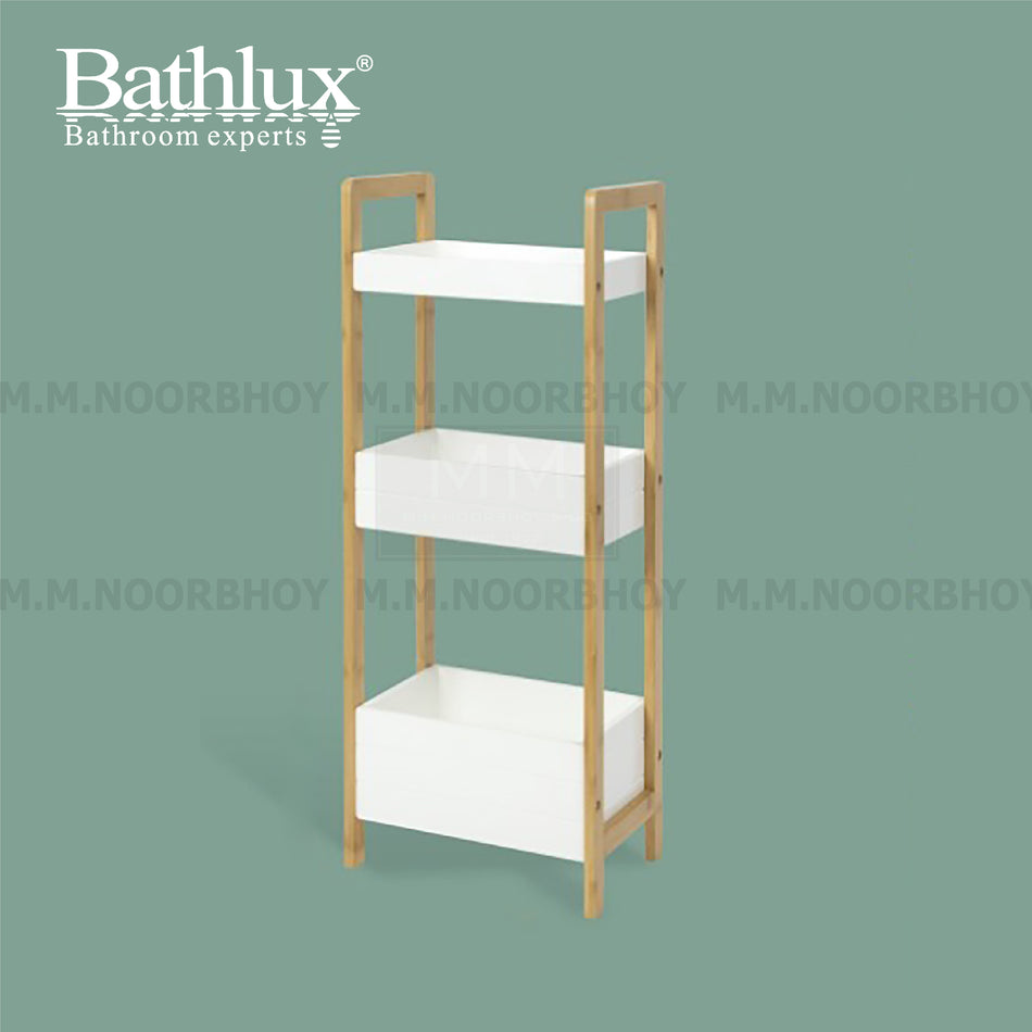 Bathlux Bathroom Storage Rack with MDF + Bamboo Material White and Beige Color - BLX/SR/50863