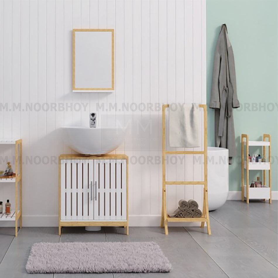 Bathlux Bathroom Rack MDF and Bamboo Material White and Beige Color - BLX/BR/50862