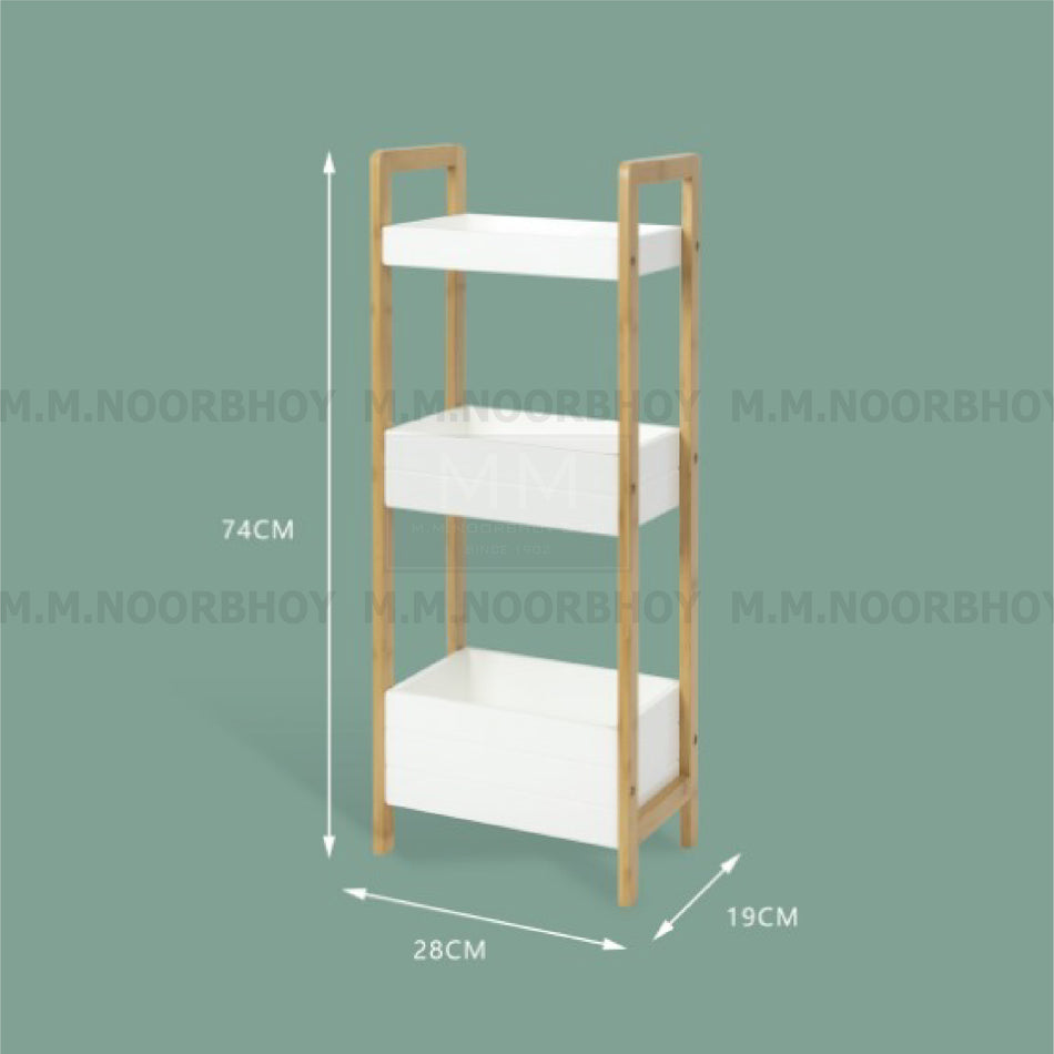 Bathlux Bathroom Storage Rack with MDF + Bamboo Material White and Beige Color - BLX/SR/50863