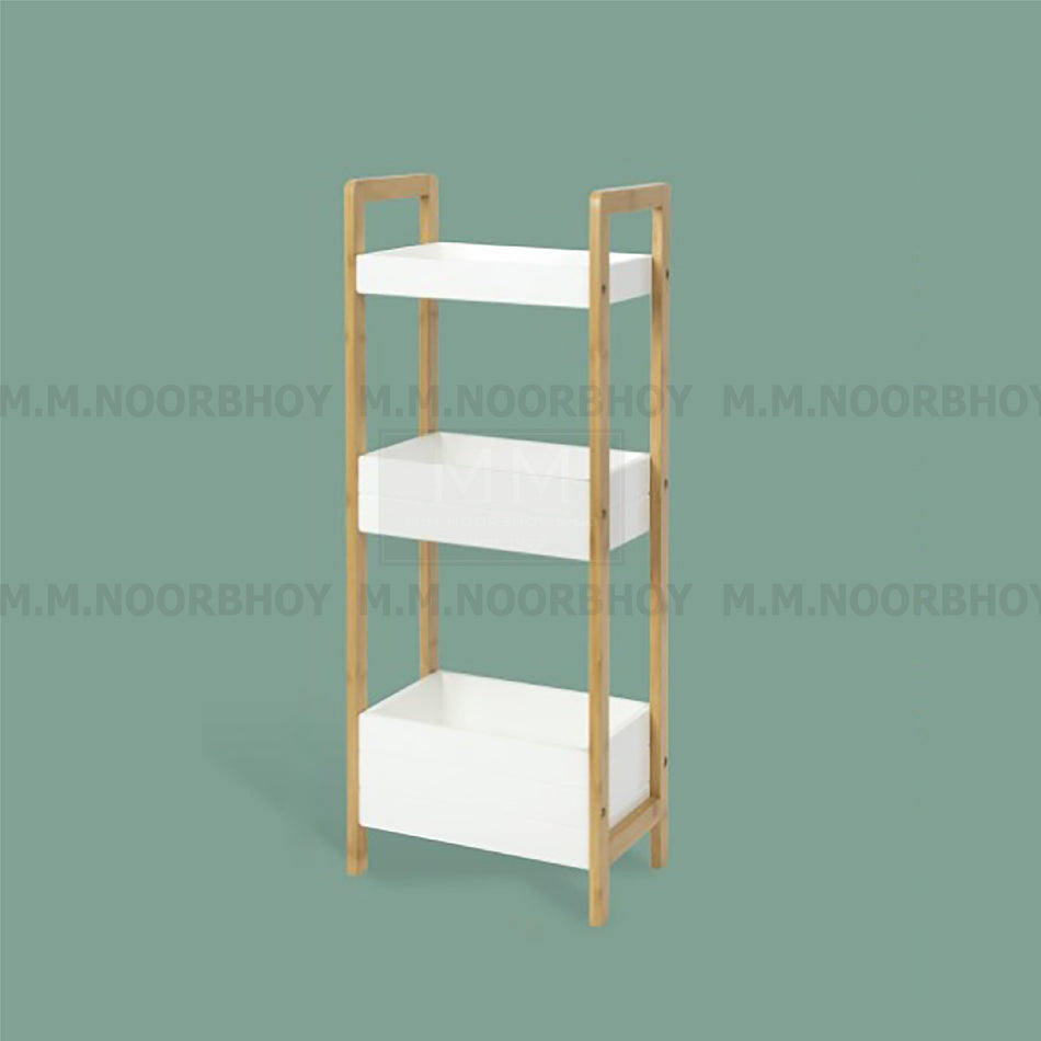 Storage Rack with MDF + Bamboo Material White and Beige Color - BLX/SR/50863