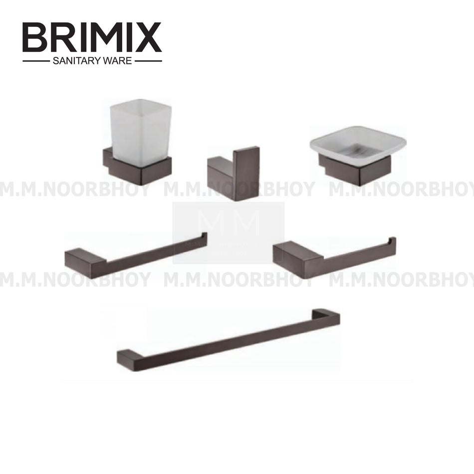 Brimix Aluminum 6 Pieces Bathroom Accessories Set Gunmetal Grey Finish - YI-BRI/BA6/GRY/9800NG-6