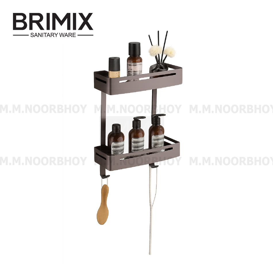 Brimix Double Shelf Corner Rack Aluminum Square Design Gunmetal Grey Finish - YI-BRI/CR/GRY/5685NG-2