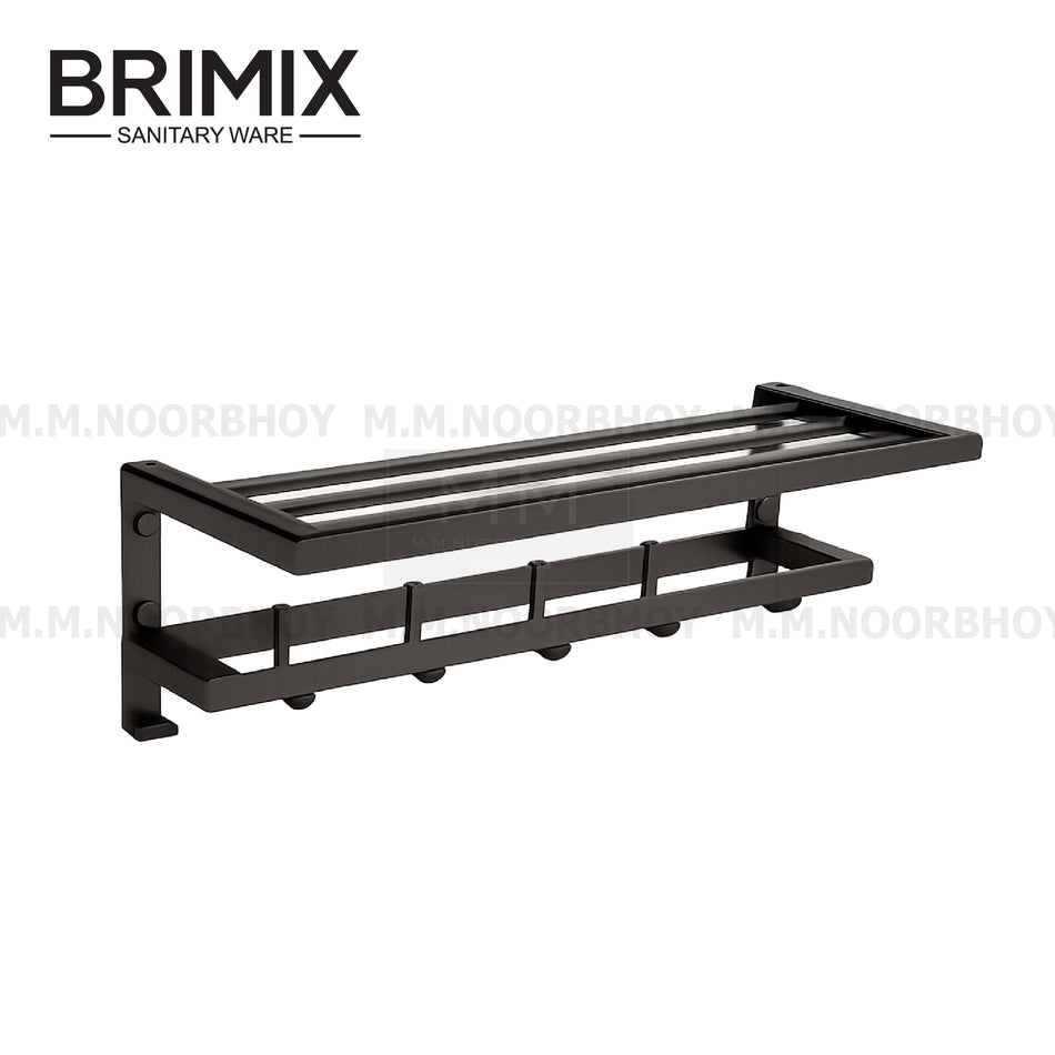 Brimix Towel Shelf with Hooks Aluminum Gunmetal Grey Finish - YI-BRI/TS/GRY/1260NG