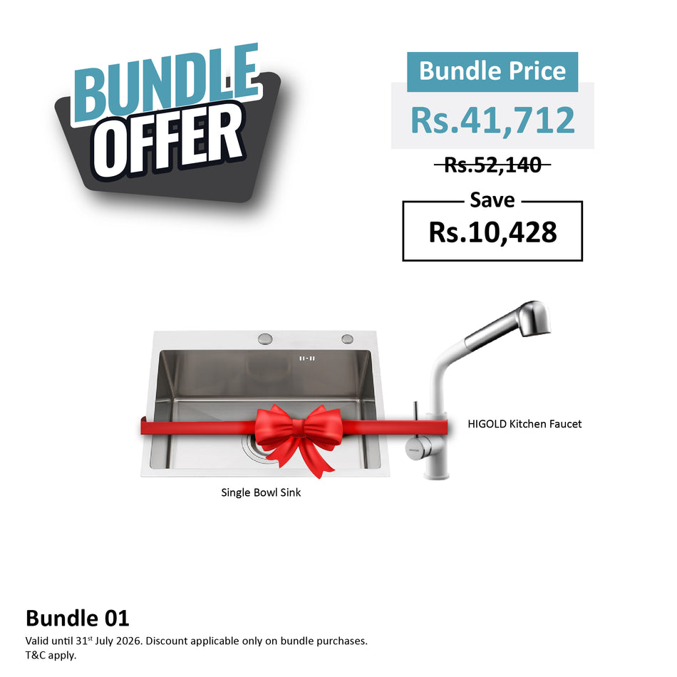 Bundle 01 - Mcoco Square Single Bowl Sink + Higold Kitchen Faucet White
