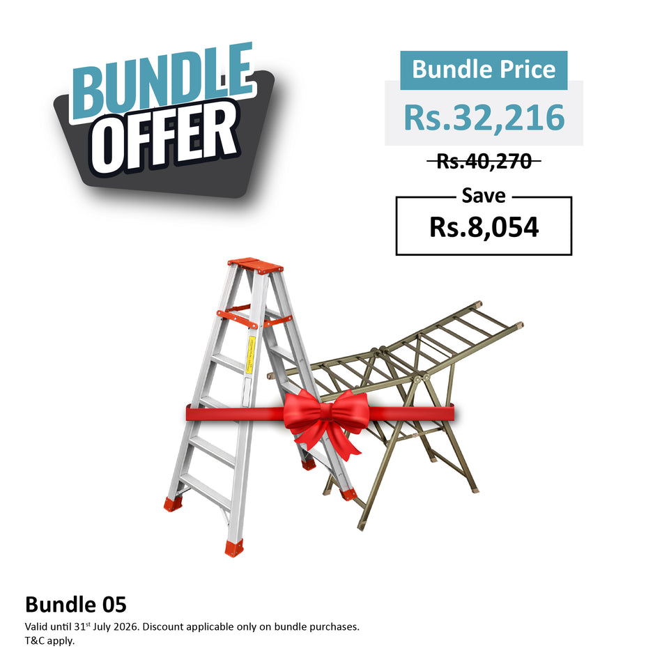 Bundle 05 - Mcoco Aluminium Cloth Drying Rack + Mcoco Aluminium 5 Step Ladder