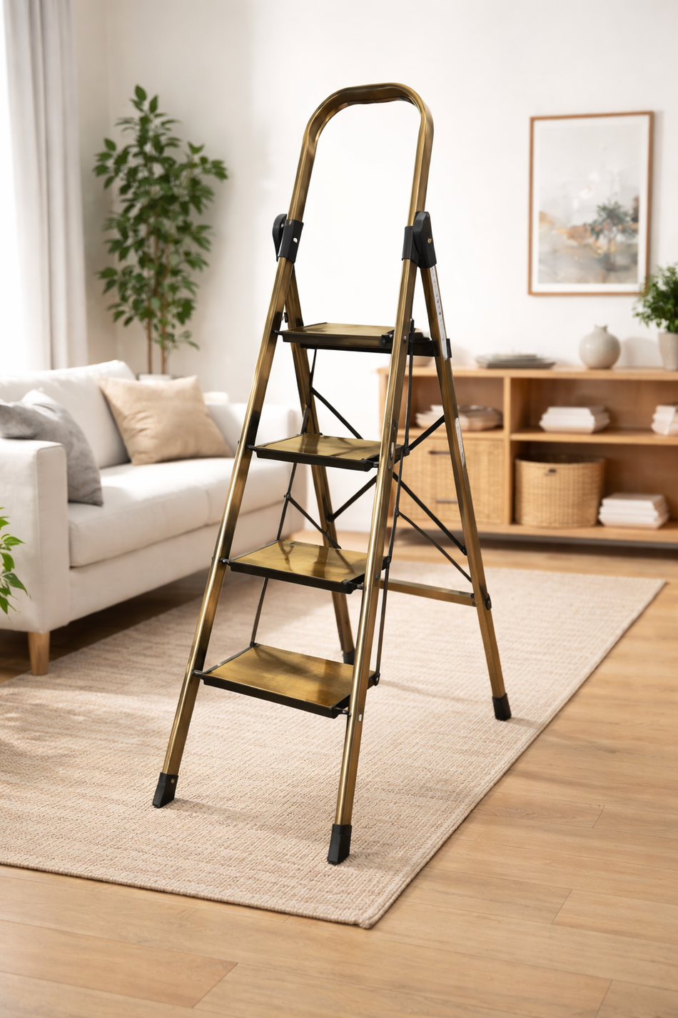 Mcoco Single Side Ladder 3 Steps, 4 Steps, 5 Steps & 6 Steps Aluminium Champagne Finish - GB.JR