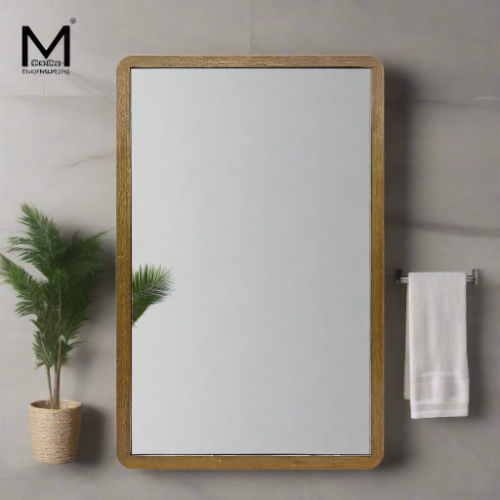 Mcoco Bathroom Mirror Square With Wooden Red & Yellow Colour Frame - XCMR6080