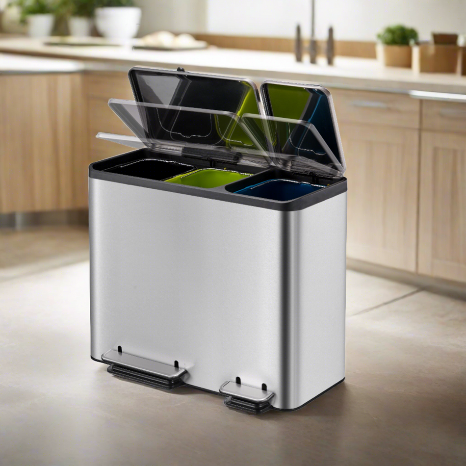 Eko Trash Bin Square Paddle Type Capacity 45L Stainless Steel - EK9128MT.3X15L