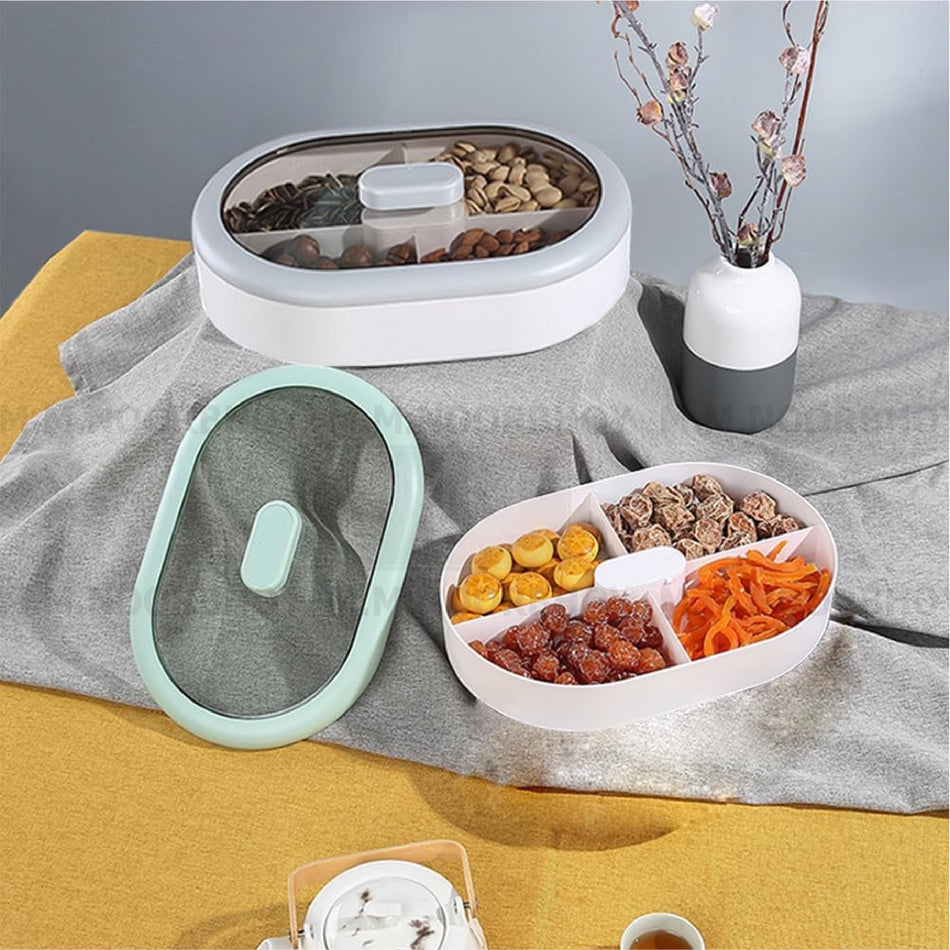 Fruit Tray and Multi use Serving Platter with Lid Single Layer 4 Compartment Each - ECO/HW