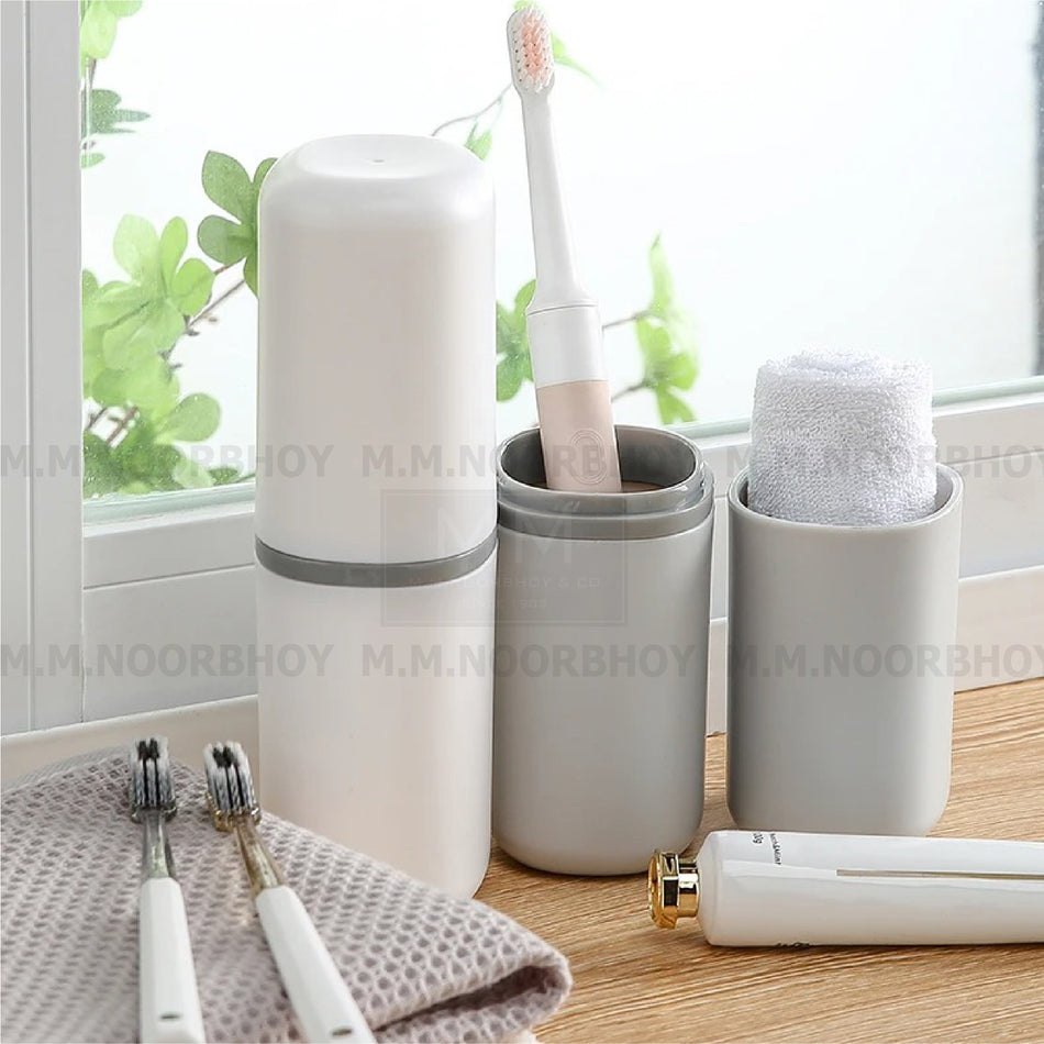 Portable Three in One Toothbrush, Toothpaste Holder and Mouth Wash Cup - ECO/HW/WHT/E24136