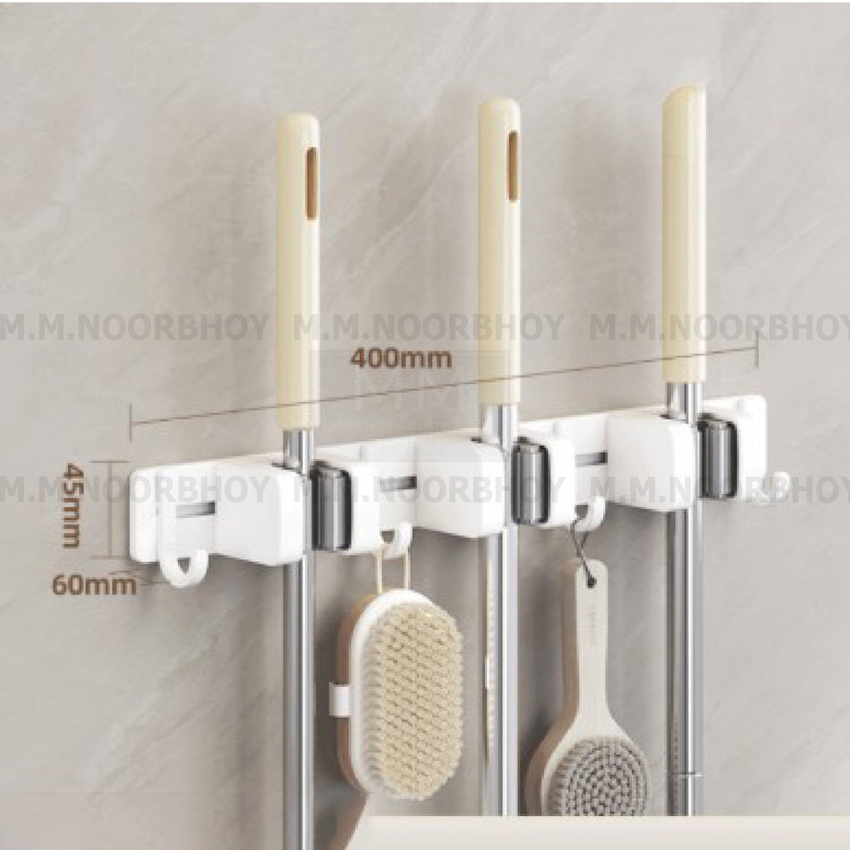 Mcoco Broom Mop Holder Wall Mounted White Color Finish - ECO/HW/WHT/E24208
