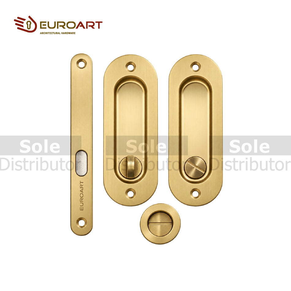 Euroart Sliding Door Hook Lock 50mm Backset with 2Nos Round Flush Handle Turn Side - EURO/KIT/SB/HL0050WC/KIT1