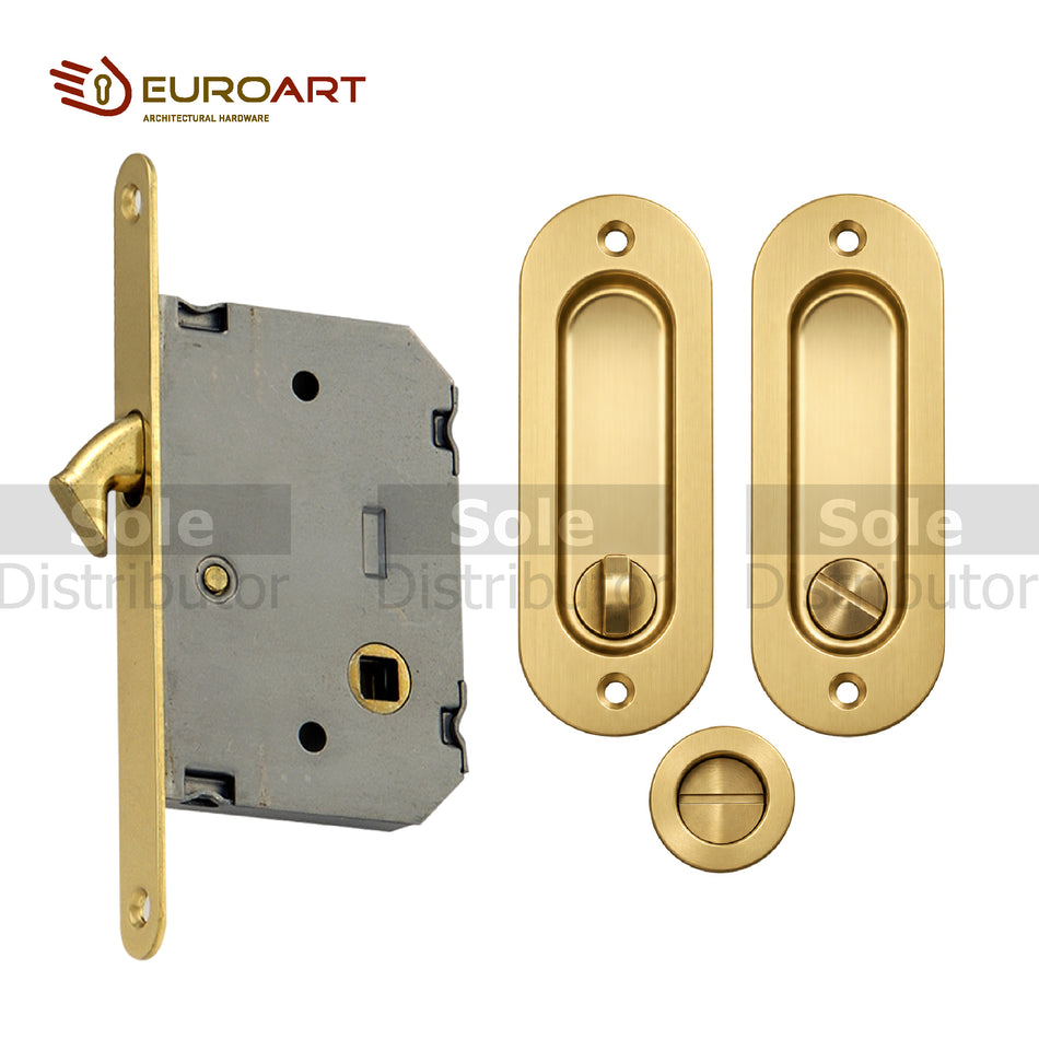 Euroart Sliding Door Hook Lock 50mm Backset with 2Nos Round Flush Handle Turn Side - EURO/KIT/SB/HL0050WC/KIT1